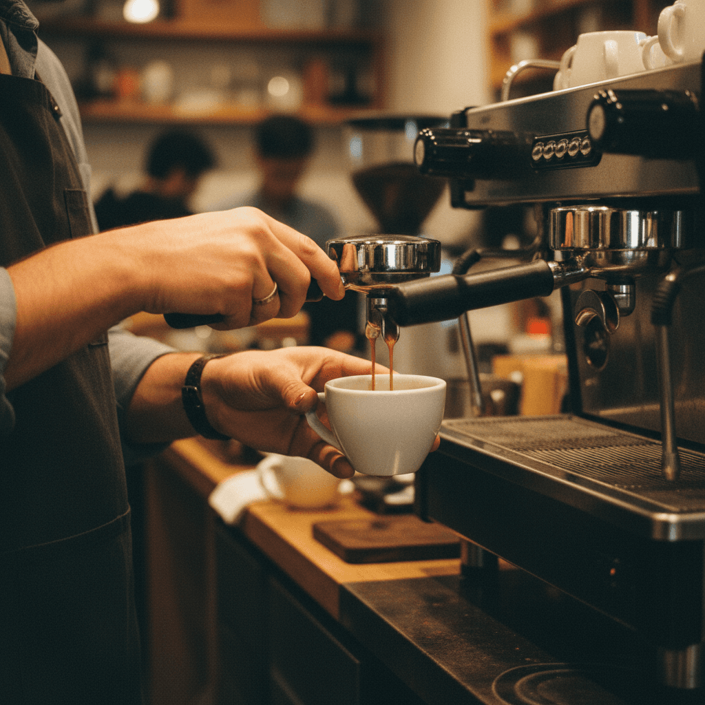 Barista crafting espresso shot
