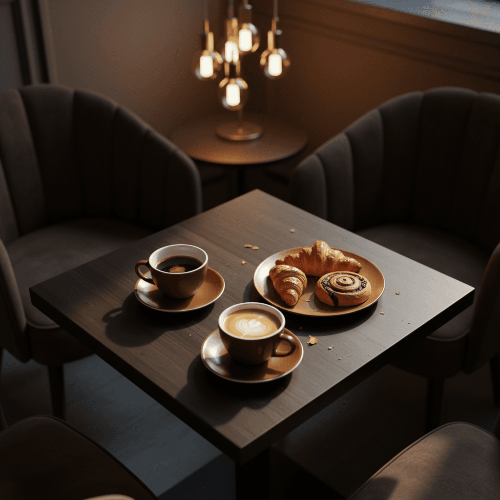 Intimate cafe corner with coffee and pastries