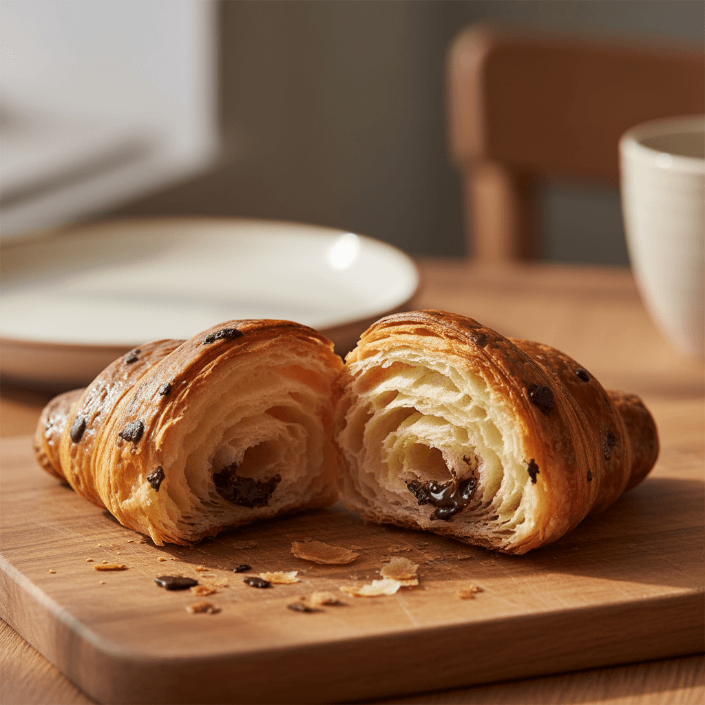 Chocolate croissant with layers visible